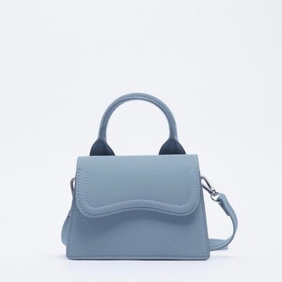 Dusty Blue curvy flap mini purse with handle - Picture 1 of 8